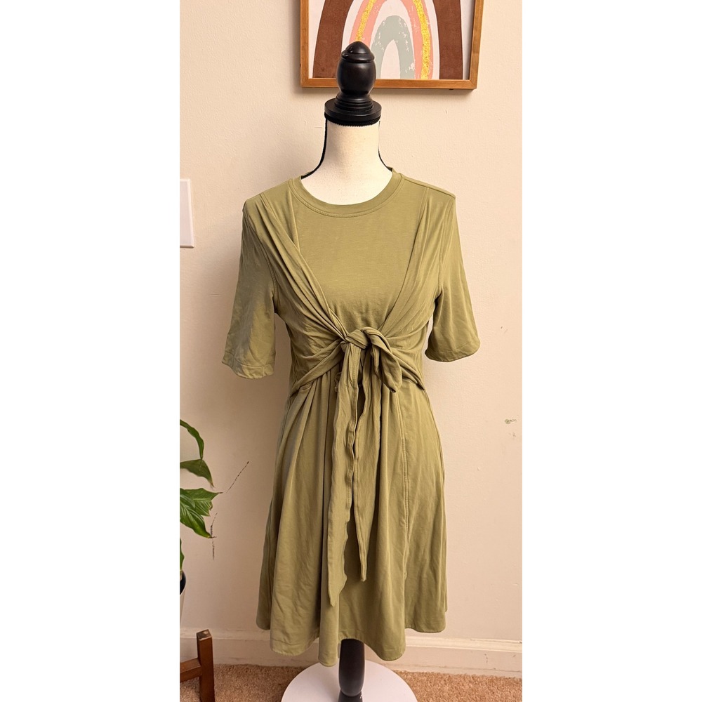 Lululemon Front Tie Short‎ Sleeve Dress Womens 8 Olive Green Casual Pima Cotton